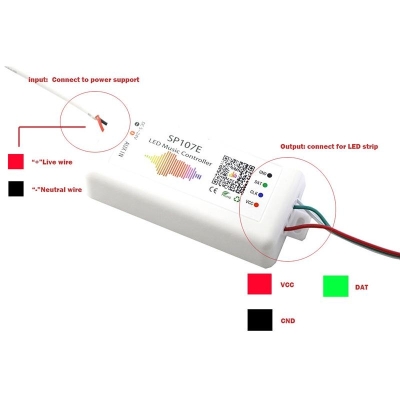 Hudební bluetooth ovladač digitálních RGB pásků SP107E, 960 pixelů, 5-24V