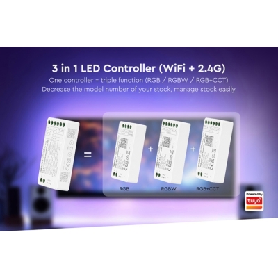 Mi-Light FUT037W+ řídící jednotka 3v1 pro RGB/RGBW/RGB+CCT LED pásky WIFI + 2,4Ghz, 12-24VDC, 12A