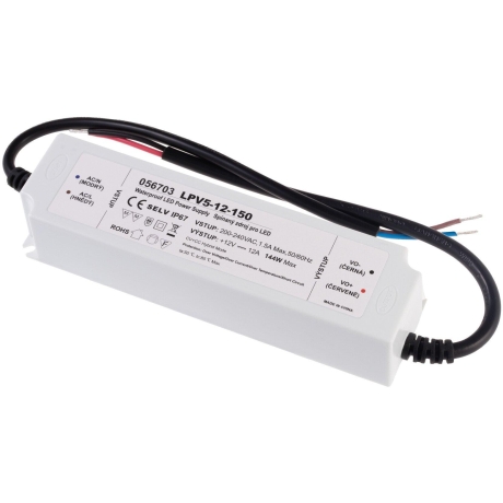 Voděodolný CV+CC hybrid LED zdroj LPV5-12-150 12V 150W Záruka 5 let