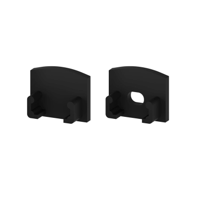 Sada dvou koncovek P5-2 pro profil GK18-3, plná a s otvorem, zakulacené, černé